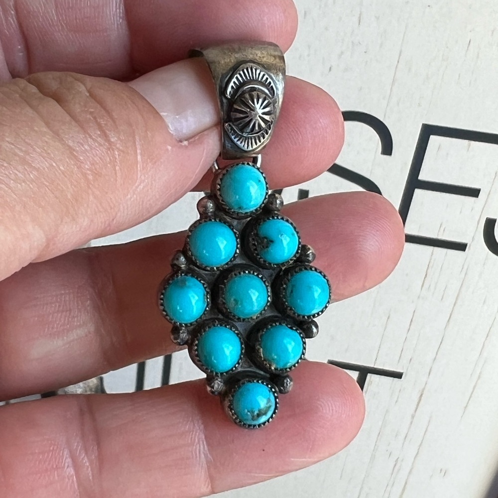 Navajo Sterling silver cluster turquoise diamond pendant